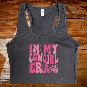 in my cowgirl era black crop tank top